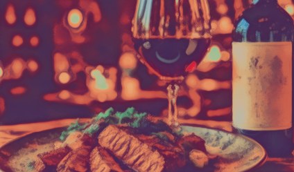 赤ワインとグリル料理のディナー